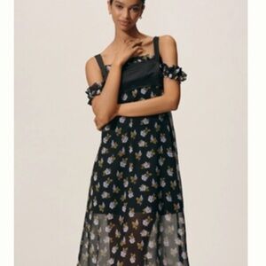 Anthropologie Black Floral Off-Shoulder Maxi Dress